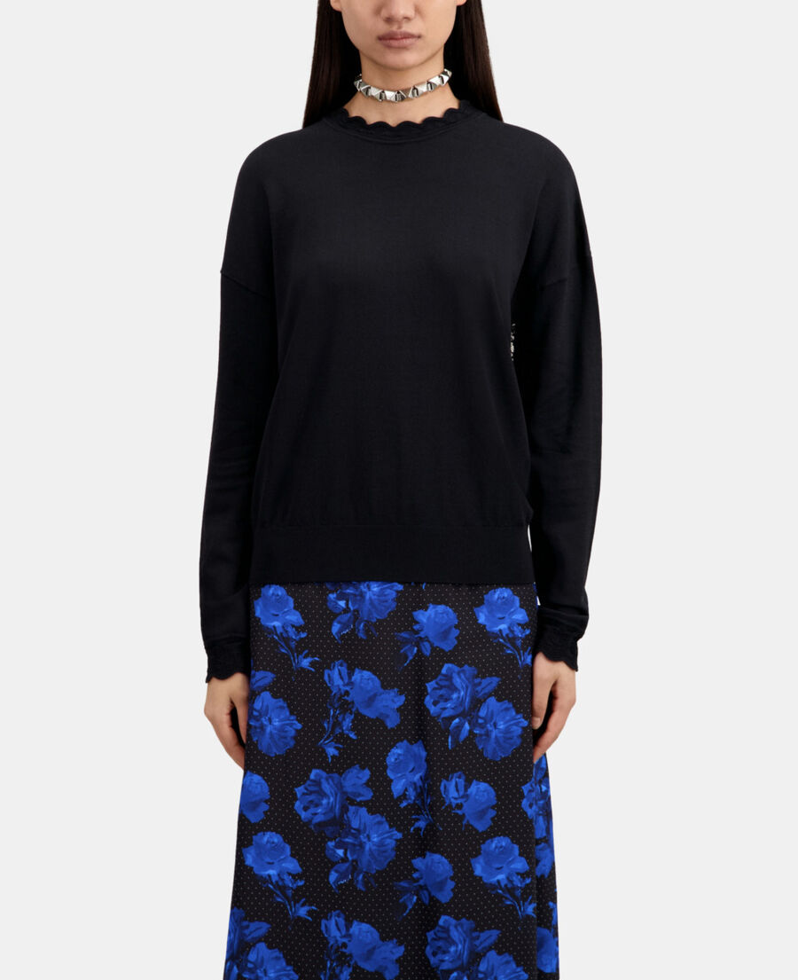 The Kooples FEMME BLACK pull noir avec dos en dentelle