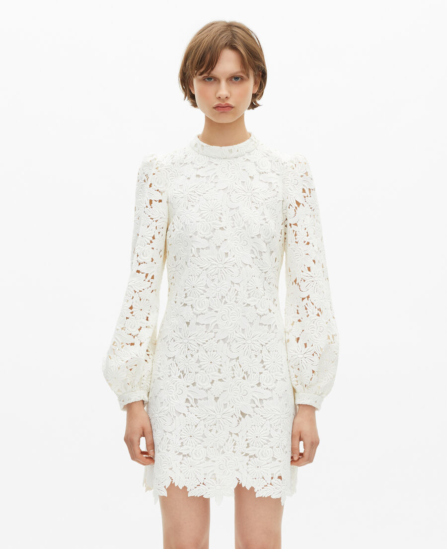 The Kooples FEMME ECRU robe courte en dentelle fleurie écrue