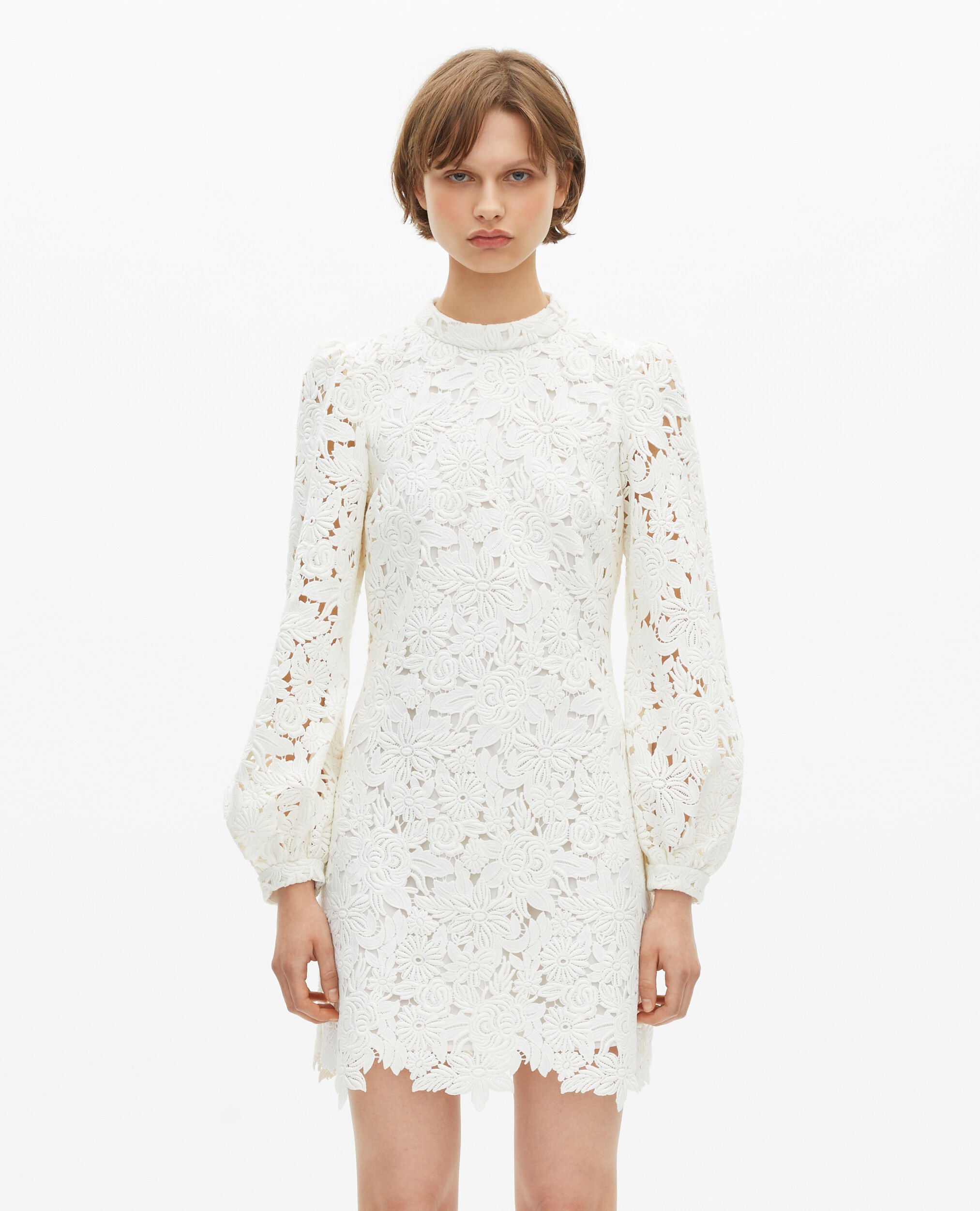 Short dress in ecru floral lace, ECRU, hi-res image number null