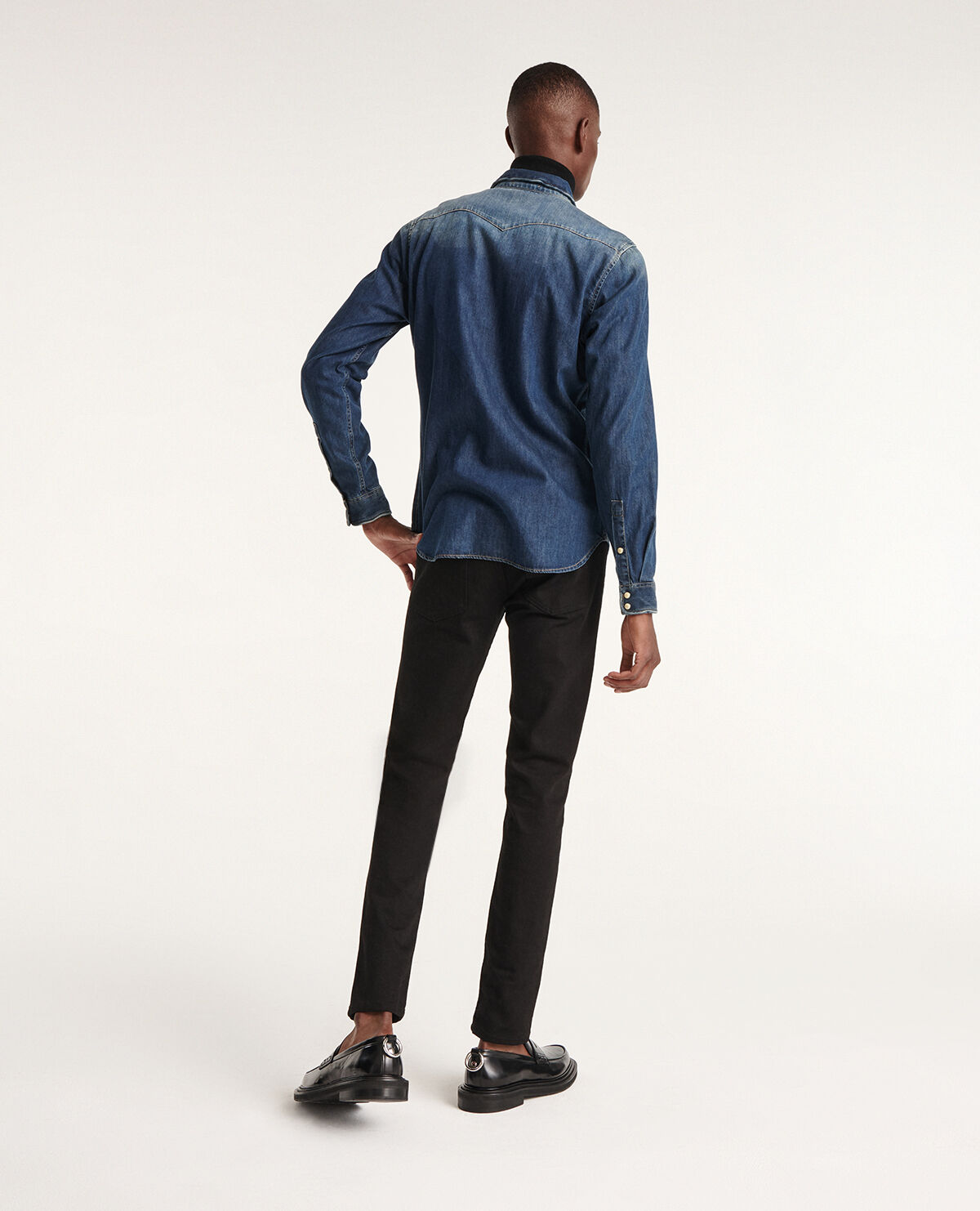 Western-style faded blue denim shirt