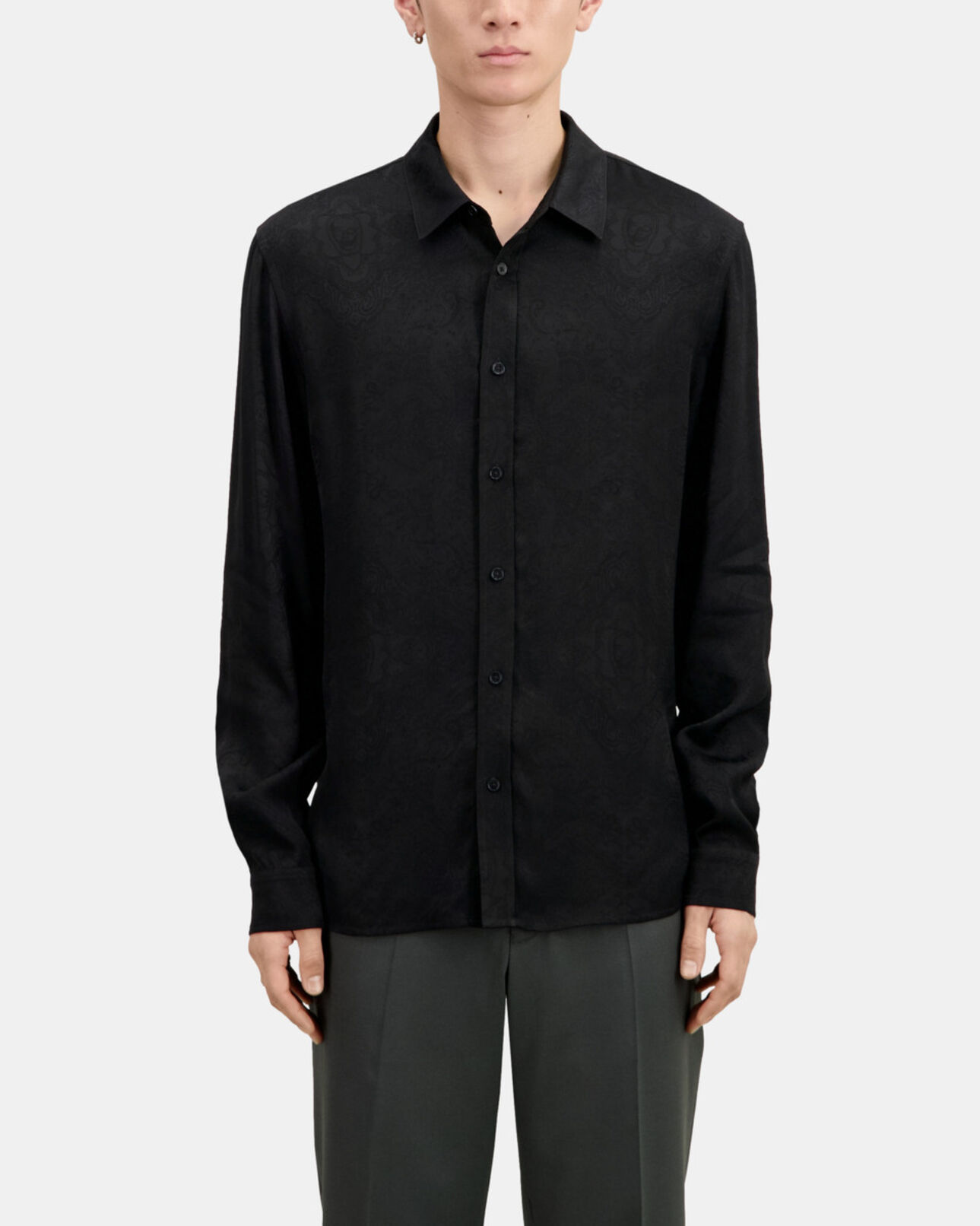 The Kooples HERREN BLACK schwarzes jacquard-hemd mit totenköpfen