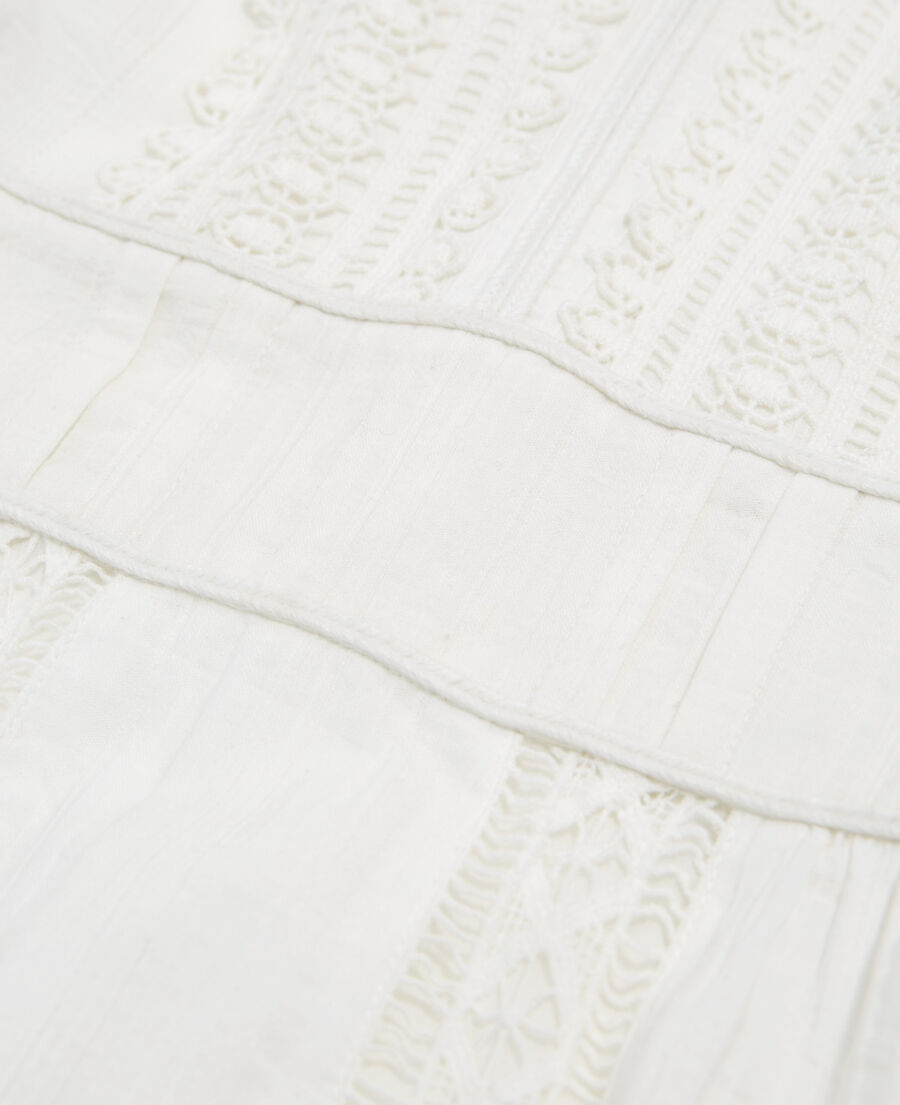 short ecru embroidered dress w/ ribbon detail