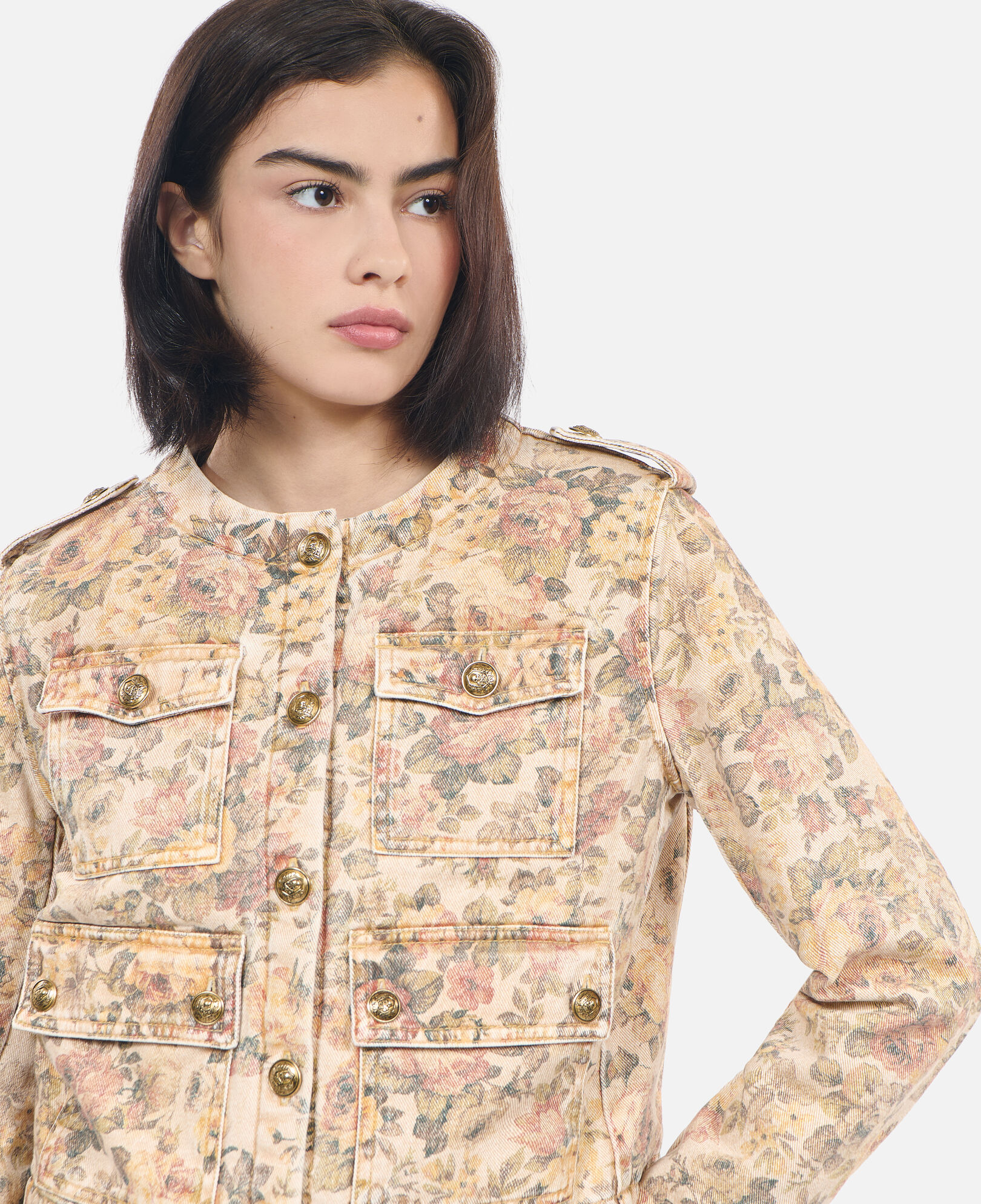 The Kooples FEMME BEIGE LINEN veste imprimé fleuri