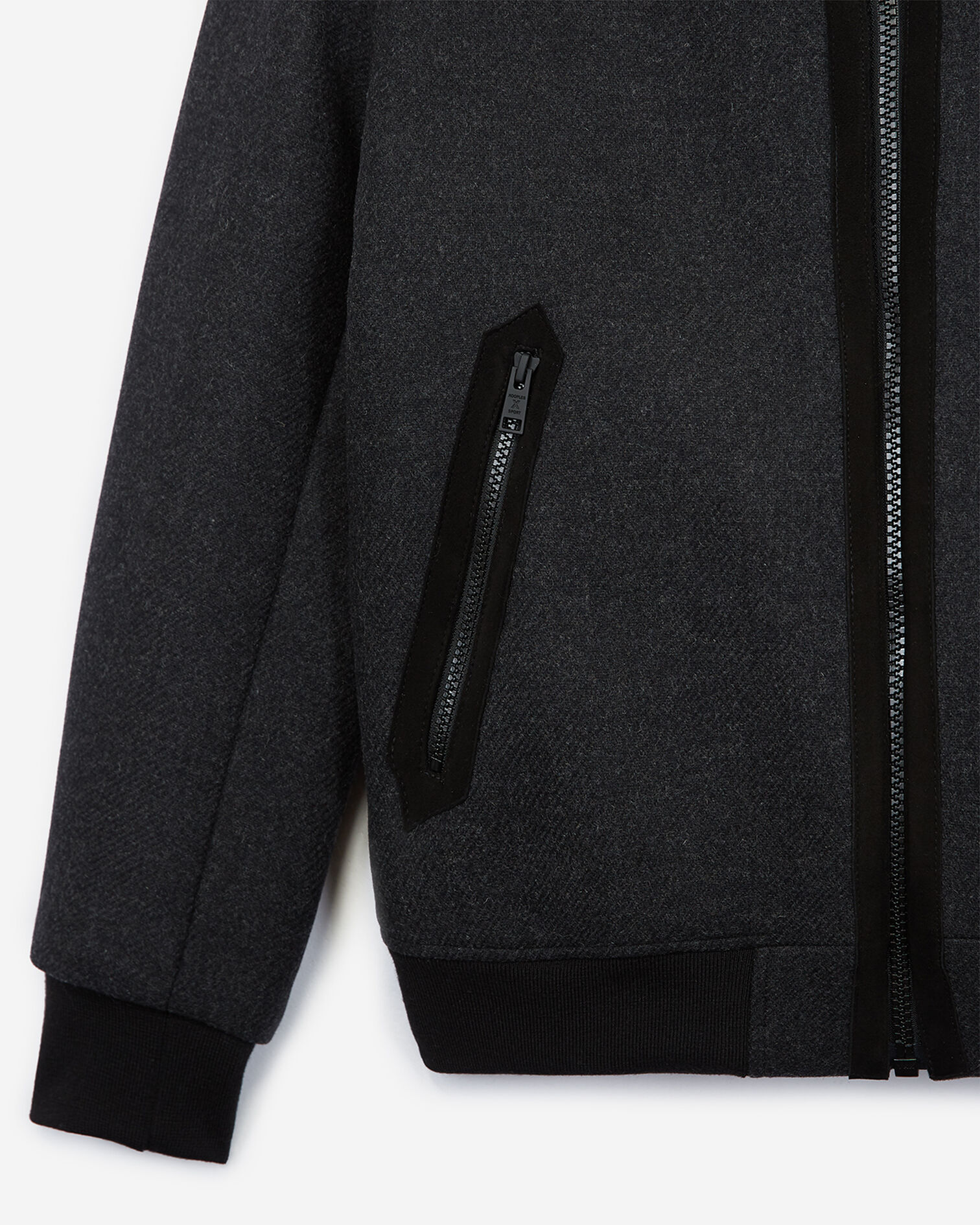 Zipped gray wool jacket with leather collar, ANTHRACITE, hi-res image number null