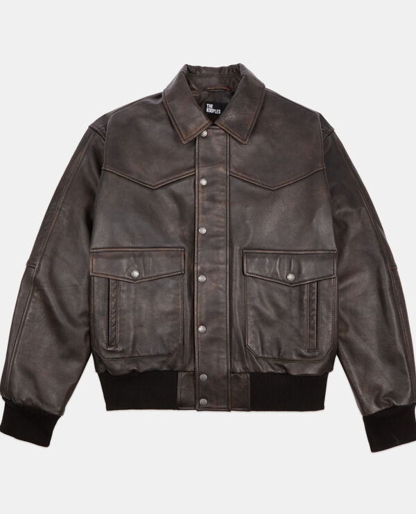 The Kooples MEN DARK BROWN brown leather jacket