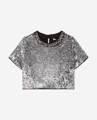 The Kooples FEMME SILVER top court en sequins silver