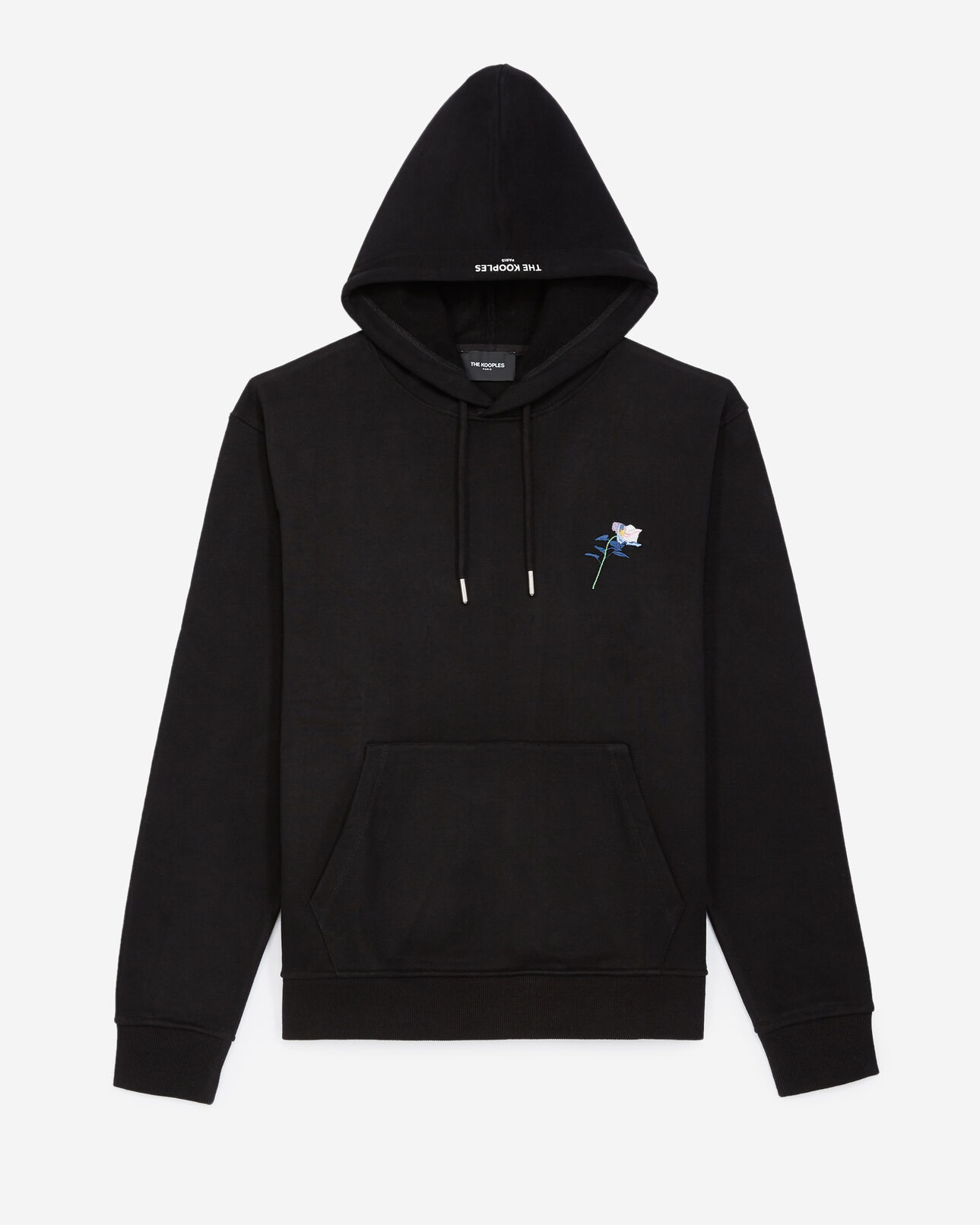 The Kooples MEN BLACK black hoodie with floral embroidery