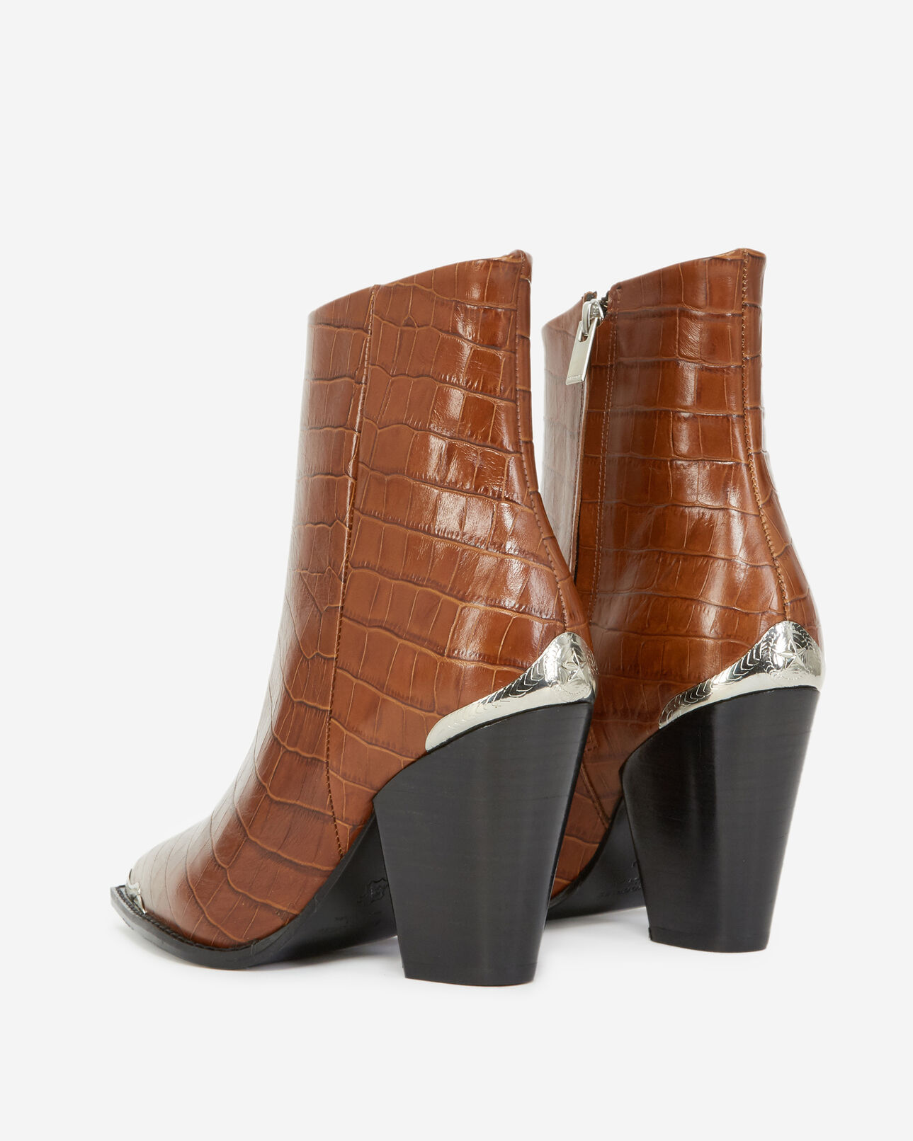 The Kooples FEMME BROWN bottines marron à talons détail argenté