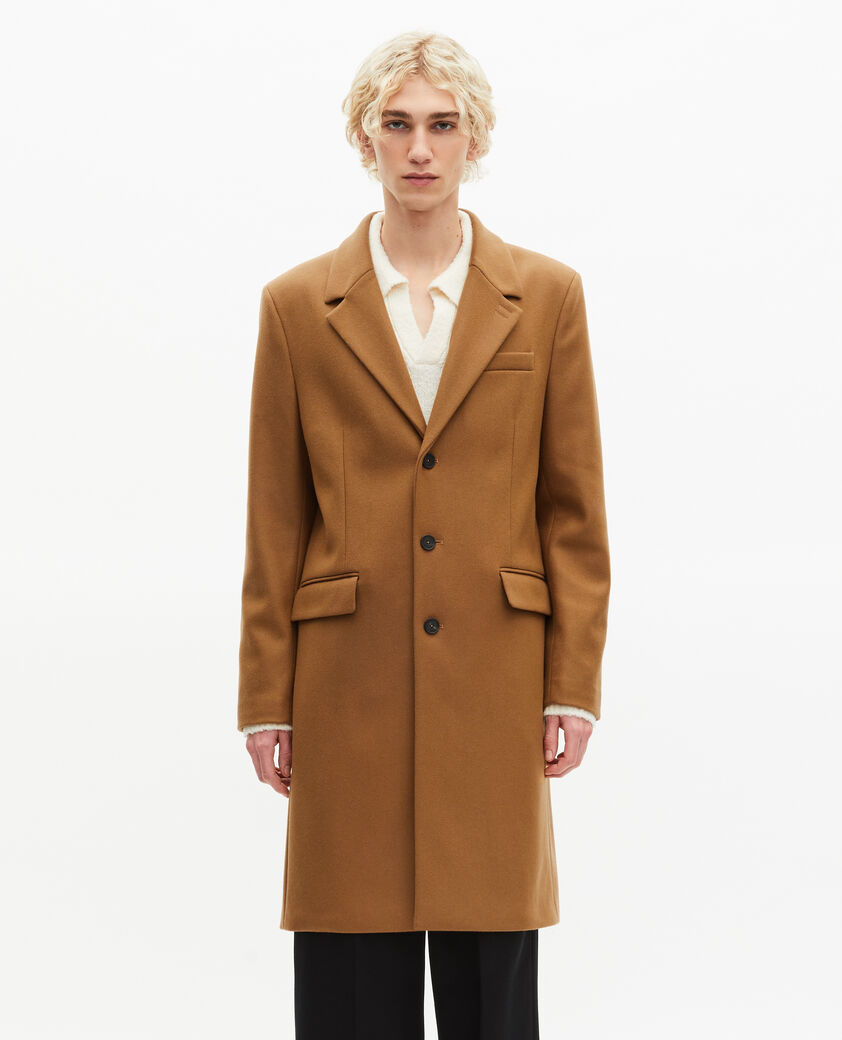 The Kooples MEN CAMEL camel leather lapel collar wool coat