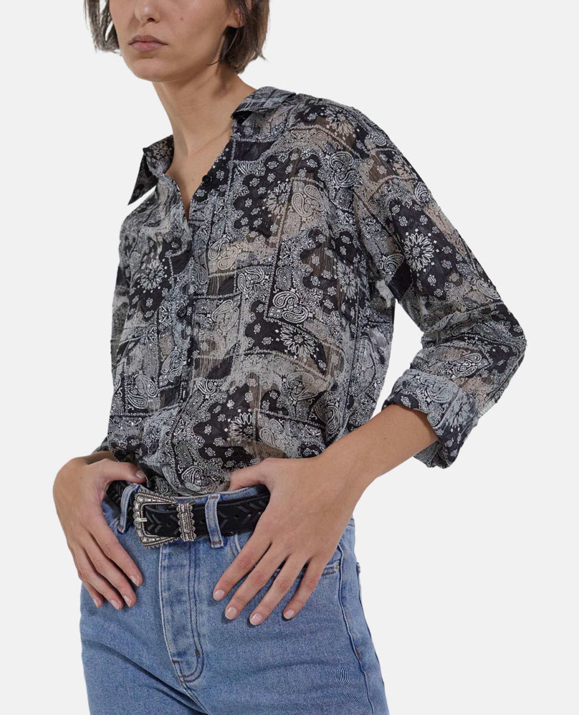 Bandana print shirt, BLACK, hi-res image number null