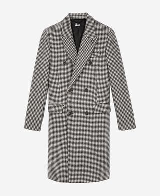 The Kooples H BLACK GREY long black and white wool houndstooth coat