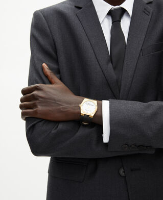 The Kooples UNISEX BLACK / GOLD uhr mit logo und schwarzem lederarmband