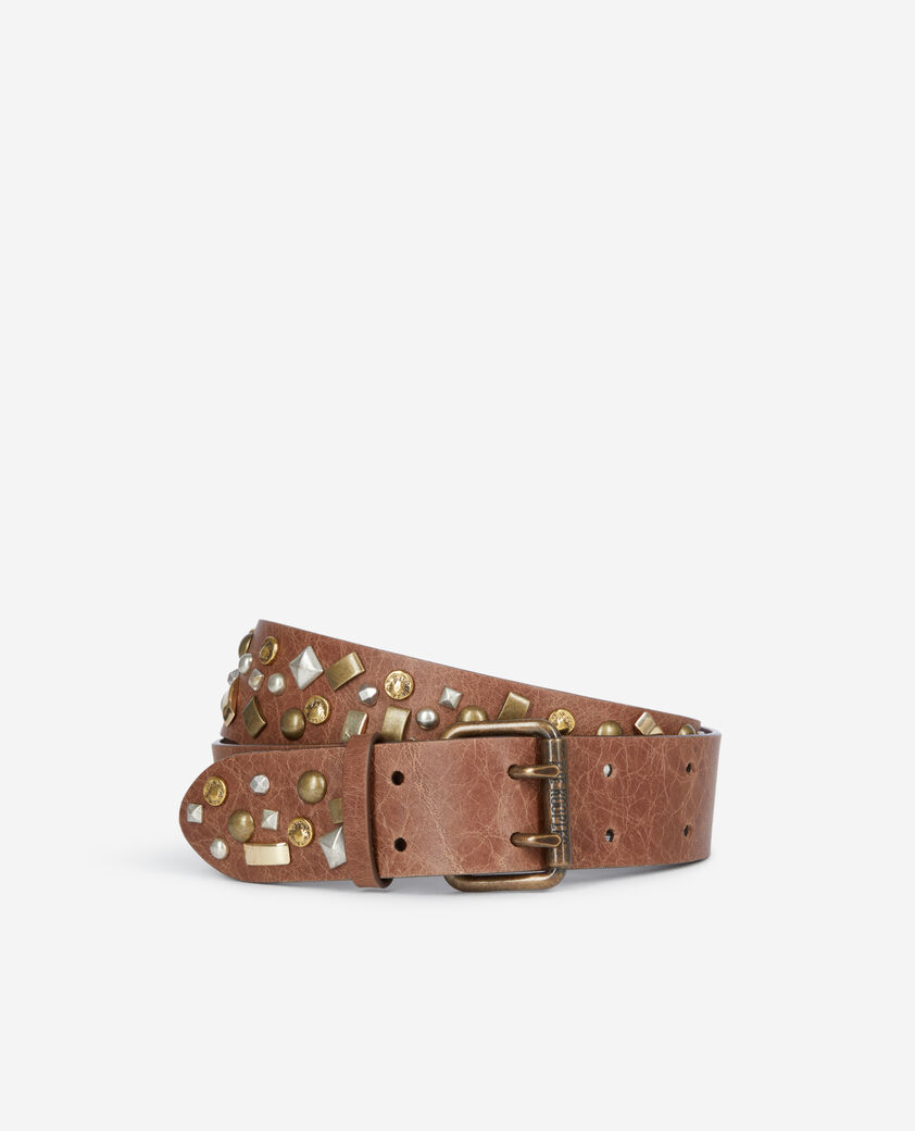 The Kooples WOMEN BROWN brown leather belt with rivets