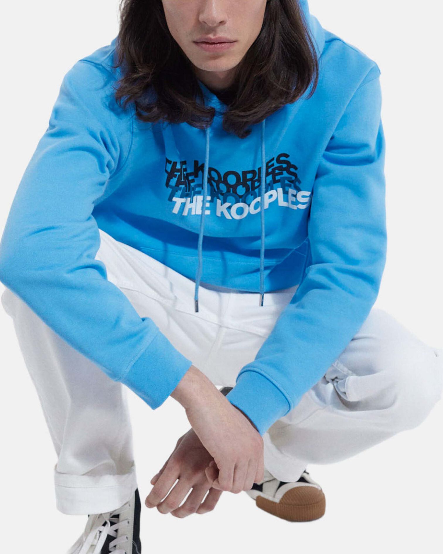 Blue cotton hoodie with faded logo, BLUE, hi-res image number null