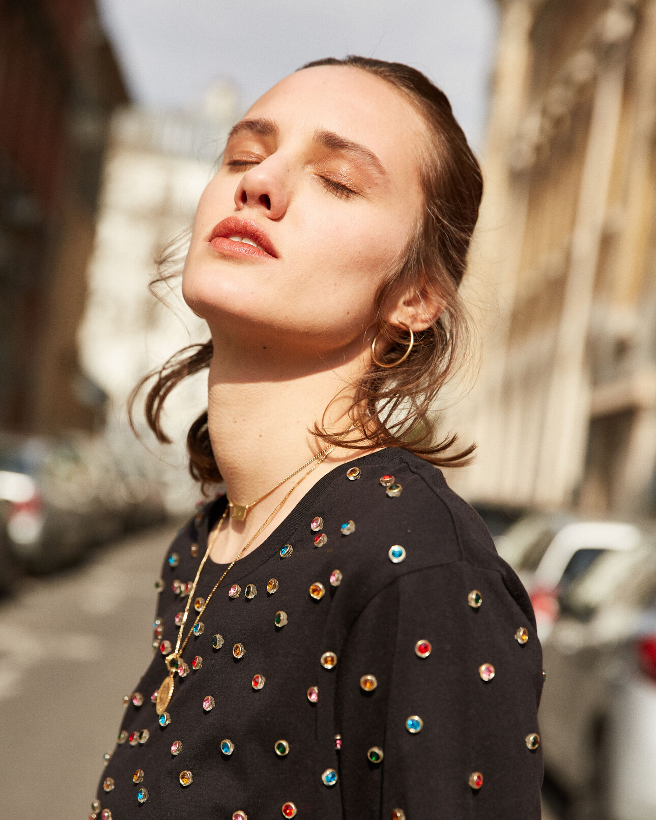 The Kooples MUJER BLACK camiseta rockera negra con strass bordados