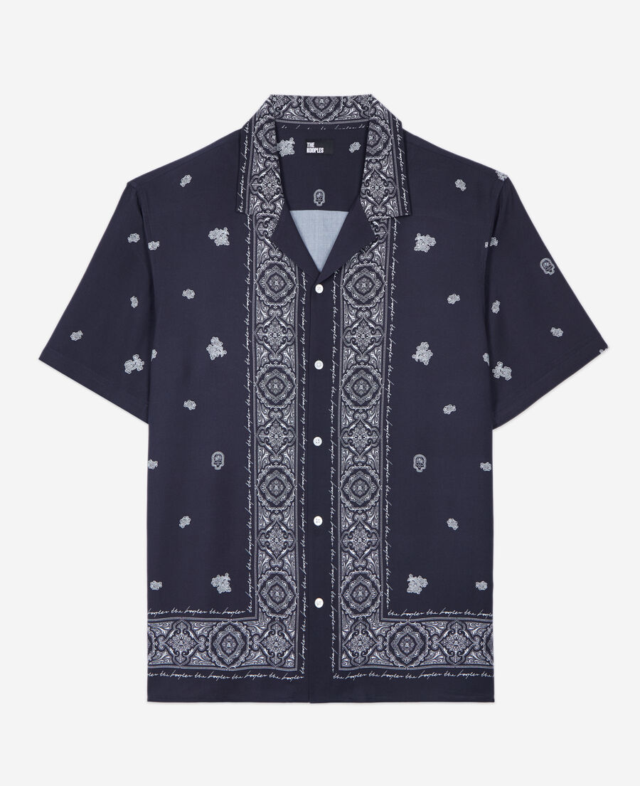 The Kooples MEN NAVY / WHITE navy skull paisley print short sleeve shirt