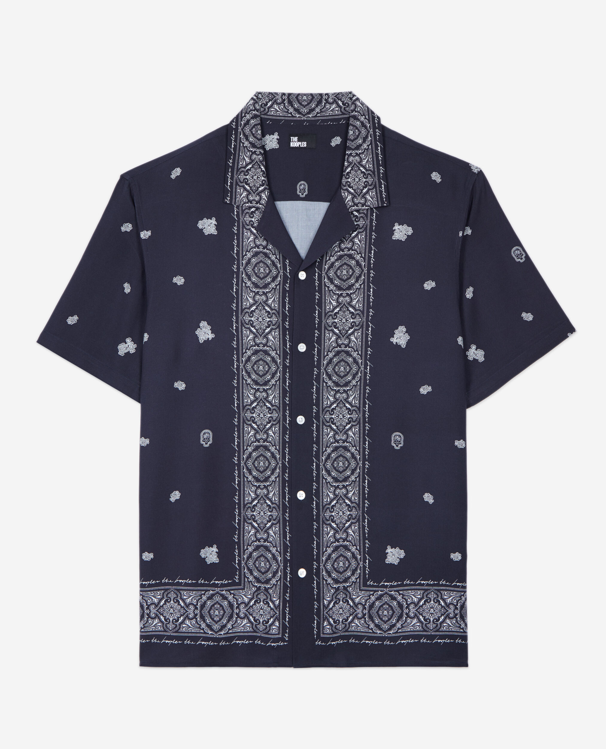Navy skull paisley print short sleeve shirt, NAVY / WHITE, hi-res image number null