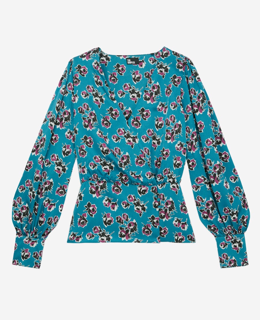 The Kooples WOMEN PINK - BLUE crossover printed top