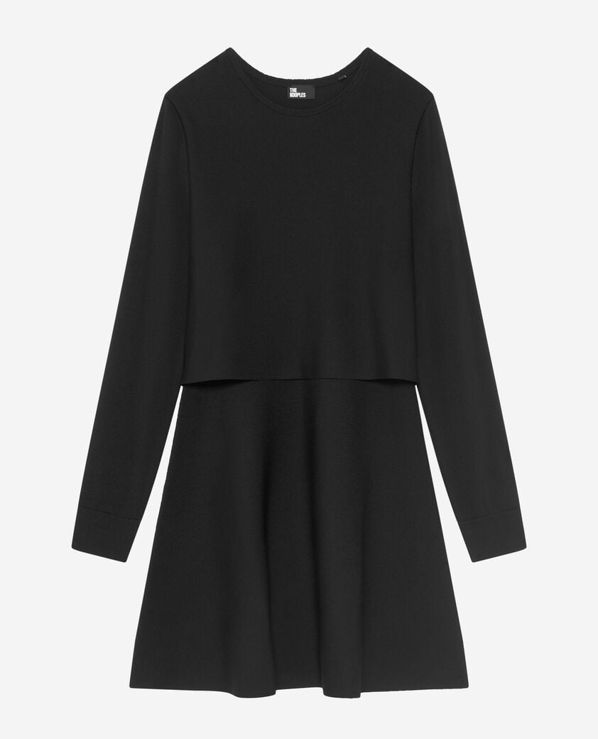 The Kooples WOMEN BLACK short trompe l'oeil dress in black mesh