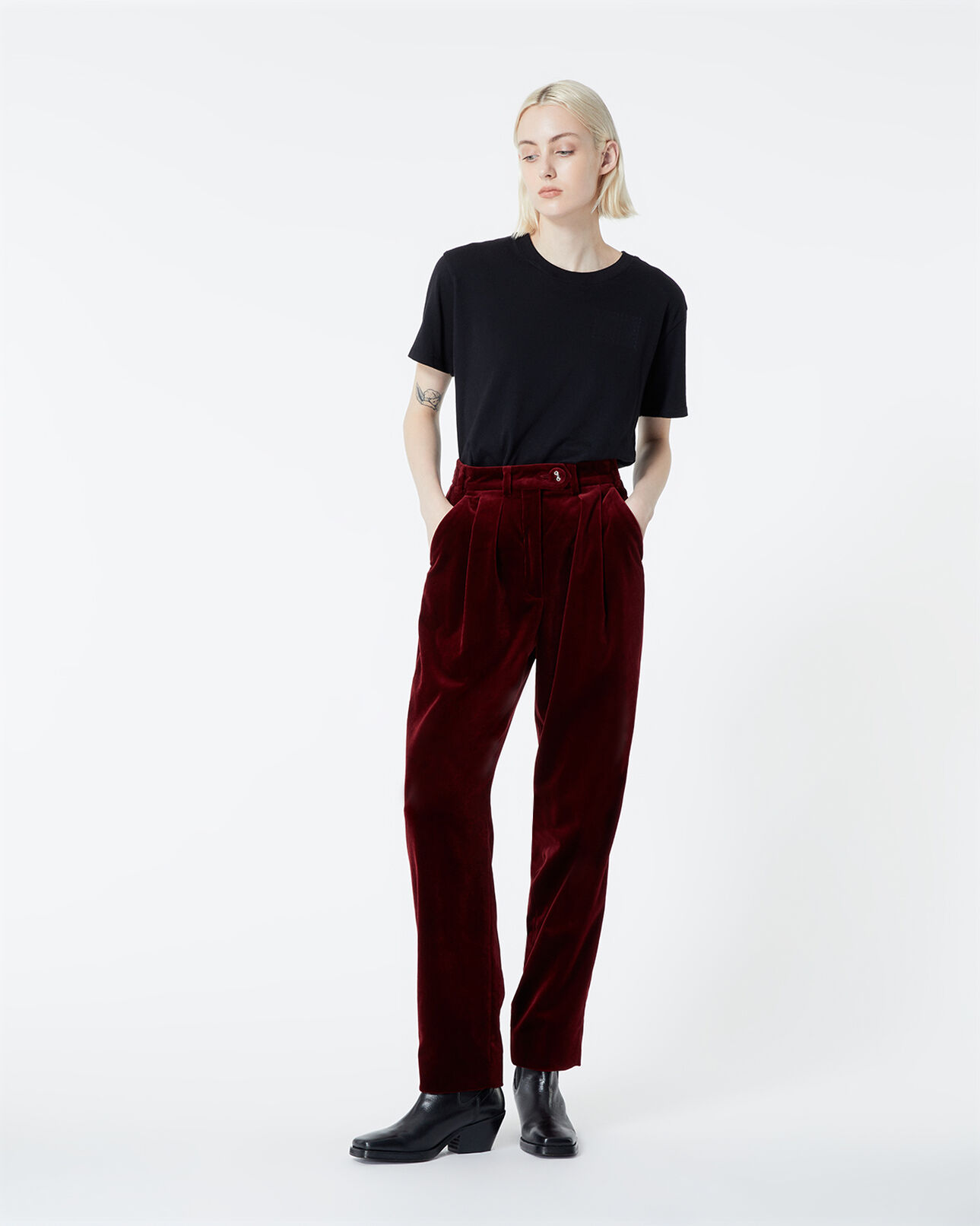 The Kooples WOMEN BURGUNDY burgundy carrot pants in velvet