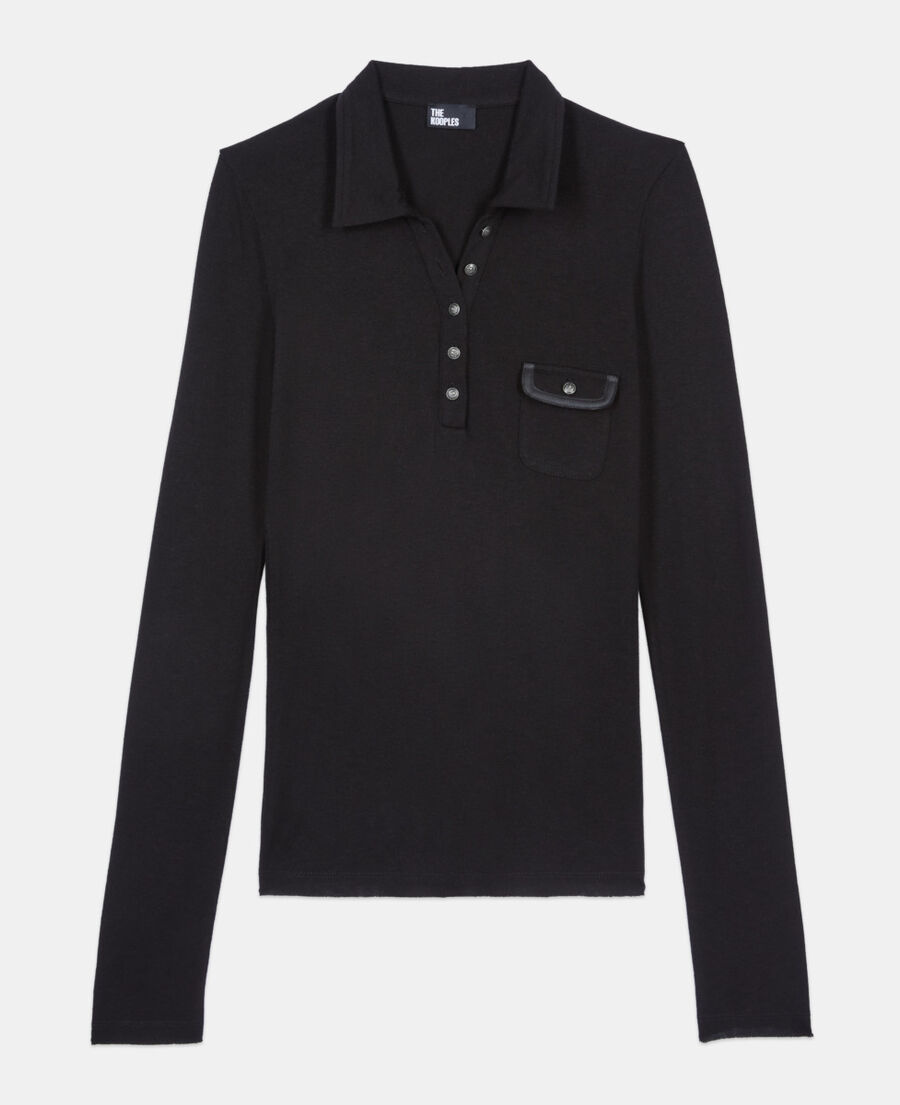 The Kooples F BLACK black long-sleeved polo t-shirt