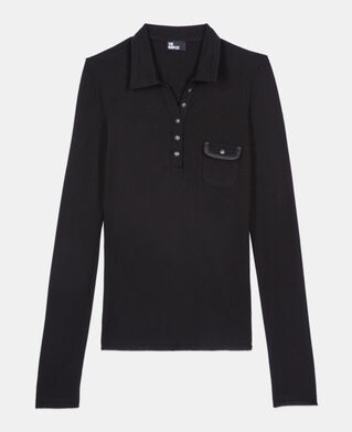 The Kooples F BLACK black long-sleeved polo t-shirt