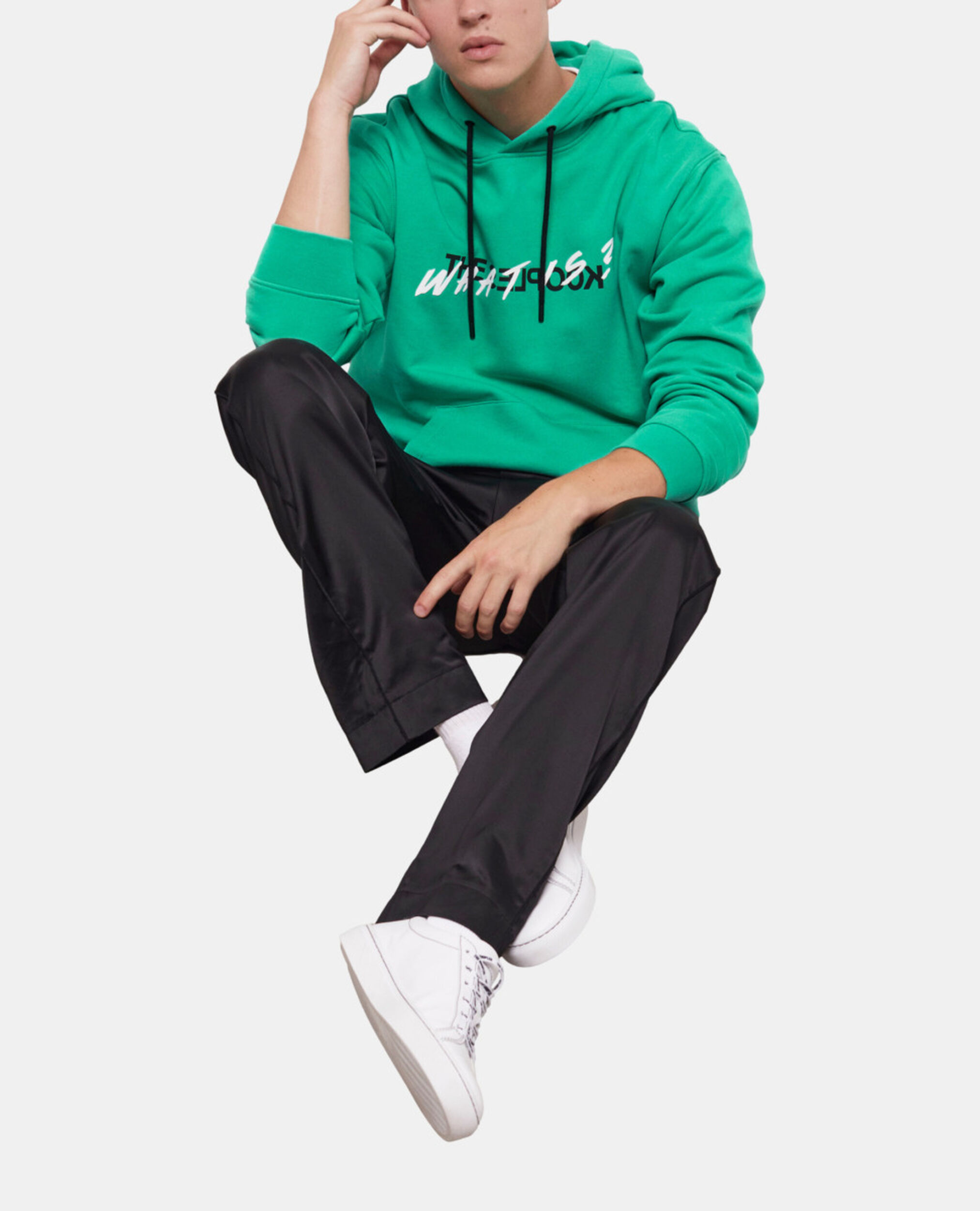 Grünes Sweatshirt mit „What is“-Schriftzug, GREEN, hi-res image number null