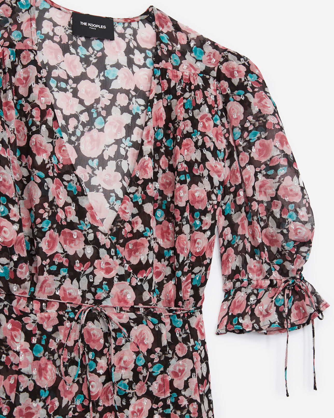 The Kooples FEMME PINK / BLACK robe longue à fleurs cache-cœur