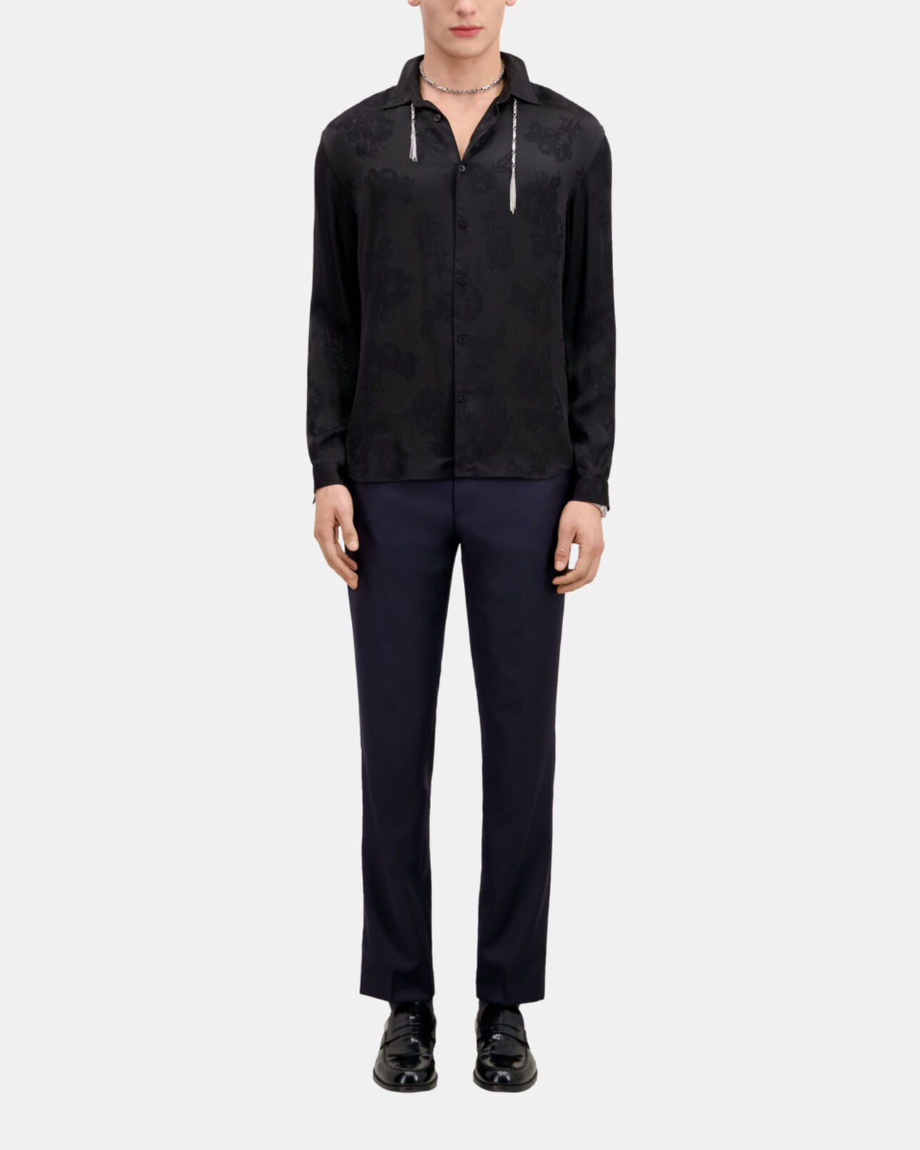 The Kooples HERREN BLACK schwarzes jacquard-hemd mit blumenmotiv
