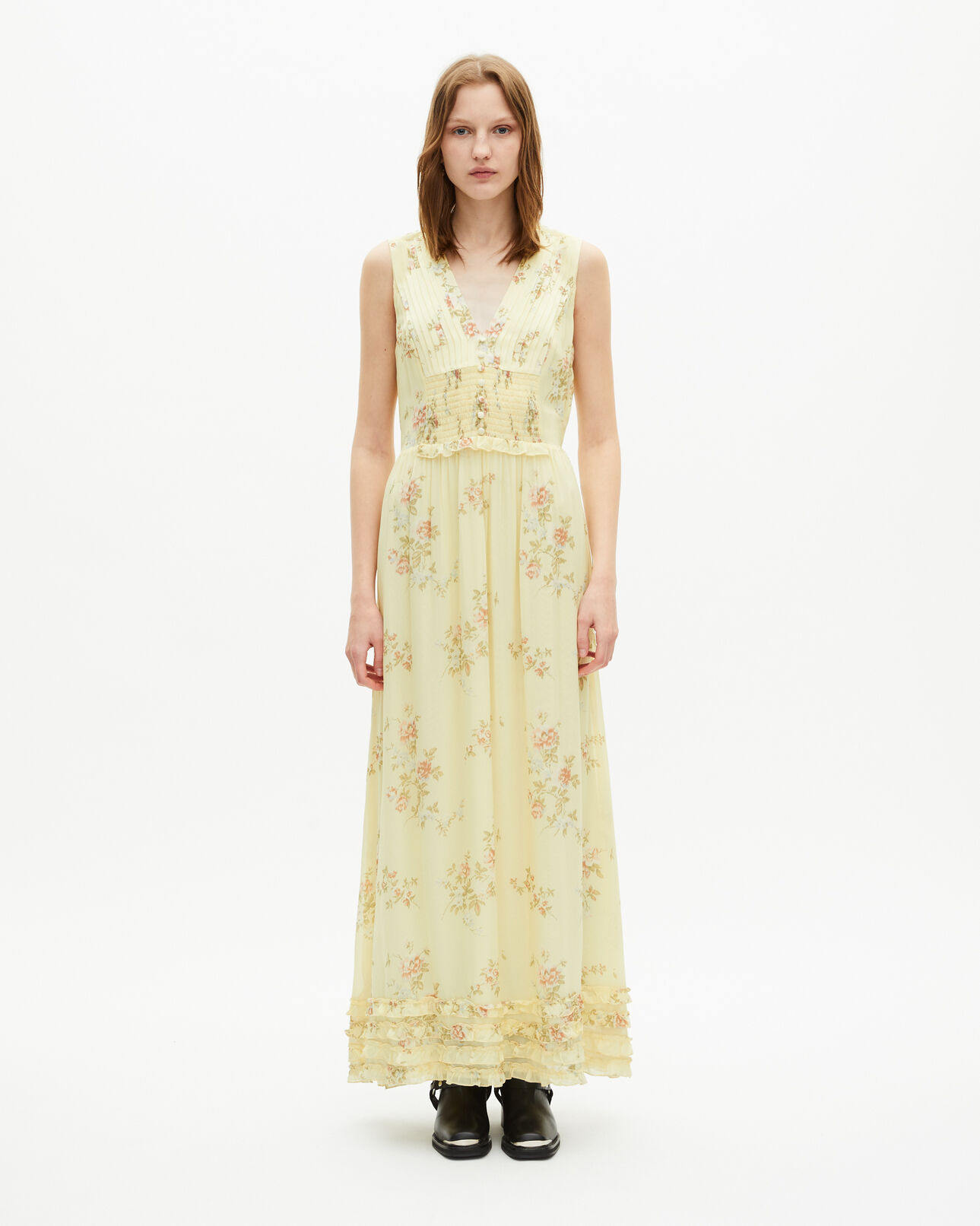 The Kooples DAMEN YELLOW langes gelbes kleid mit blumenmuster
