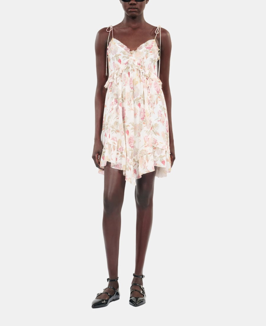 The Kooples MUJER BEIGE / RED vestido corto de seda con estampado floral