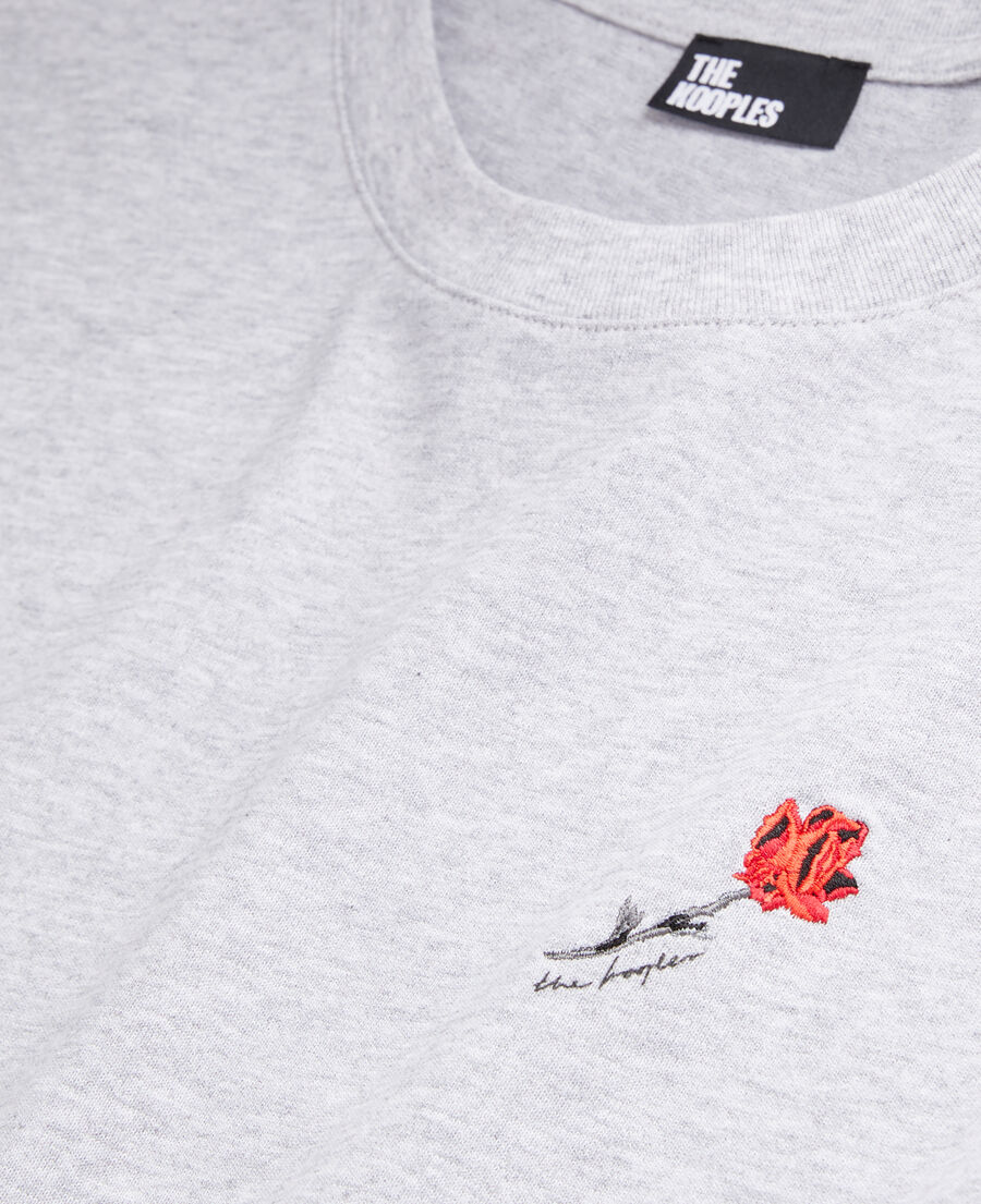 men's grey t-shirt with flower embroidery