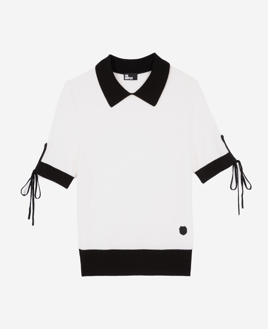 The Kooples WOMEN BLACK-ECRU short-sleeved ecru wool sweater