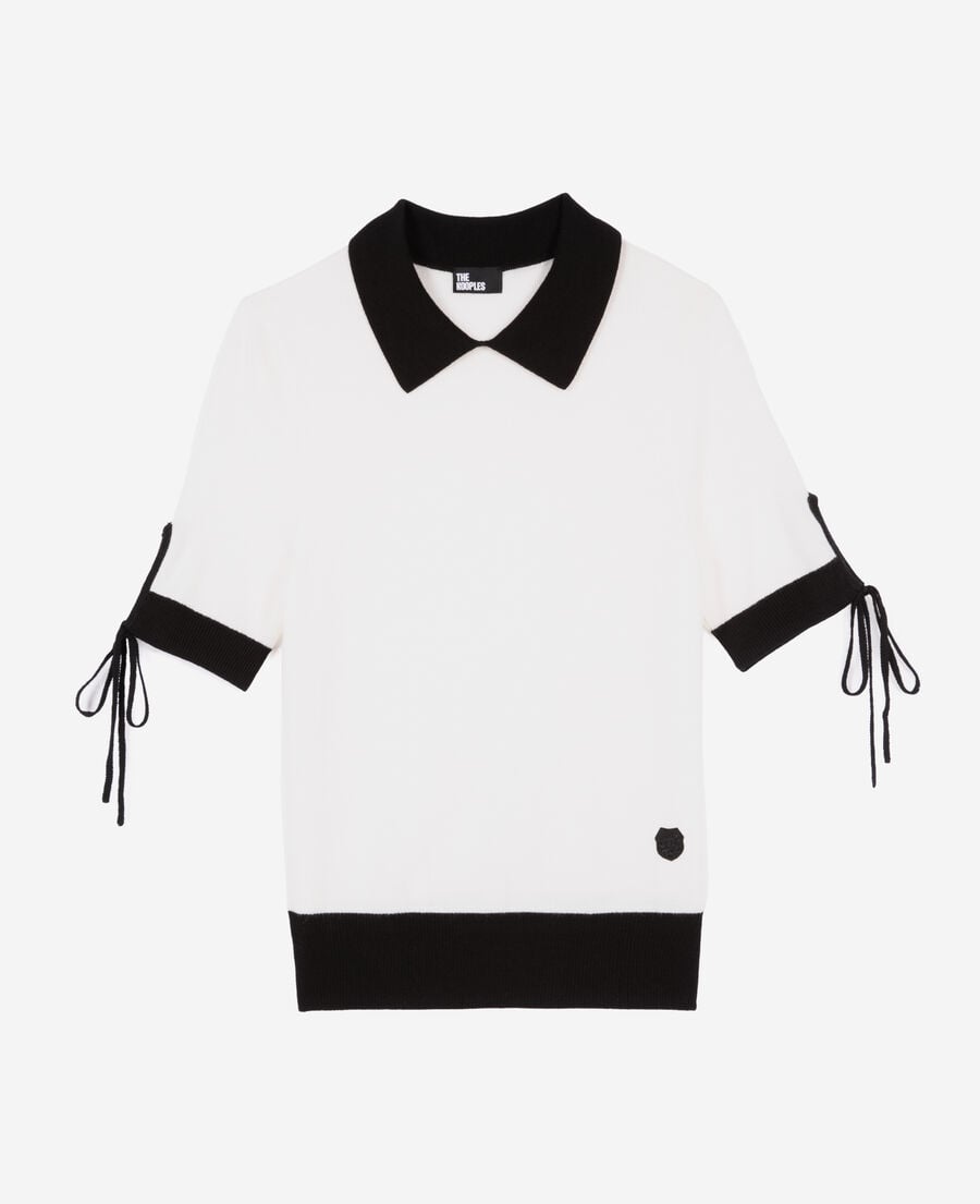 The Kooples FEMME BLACK-ECRU pull manches courtes en laine écru
