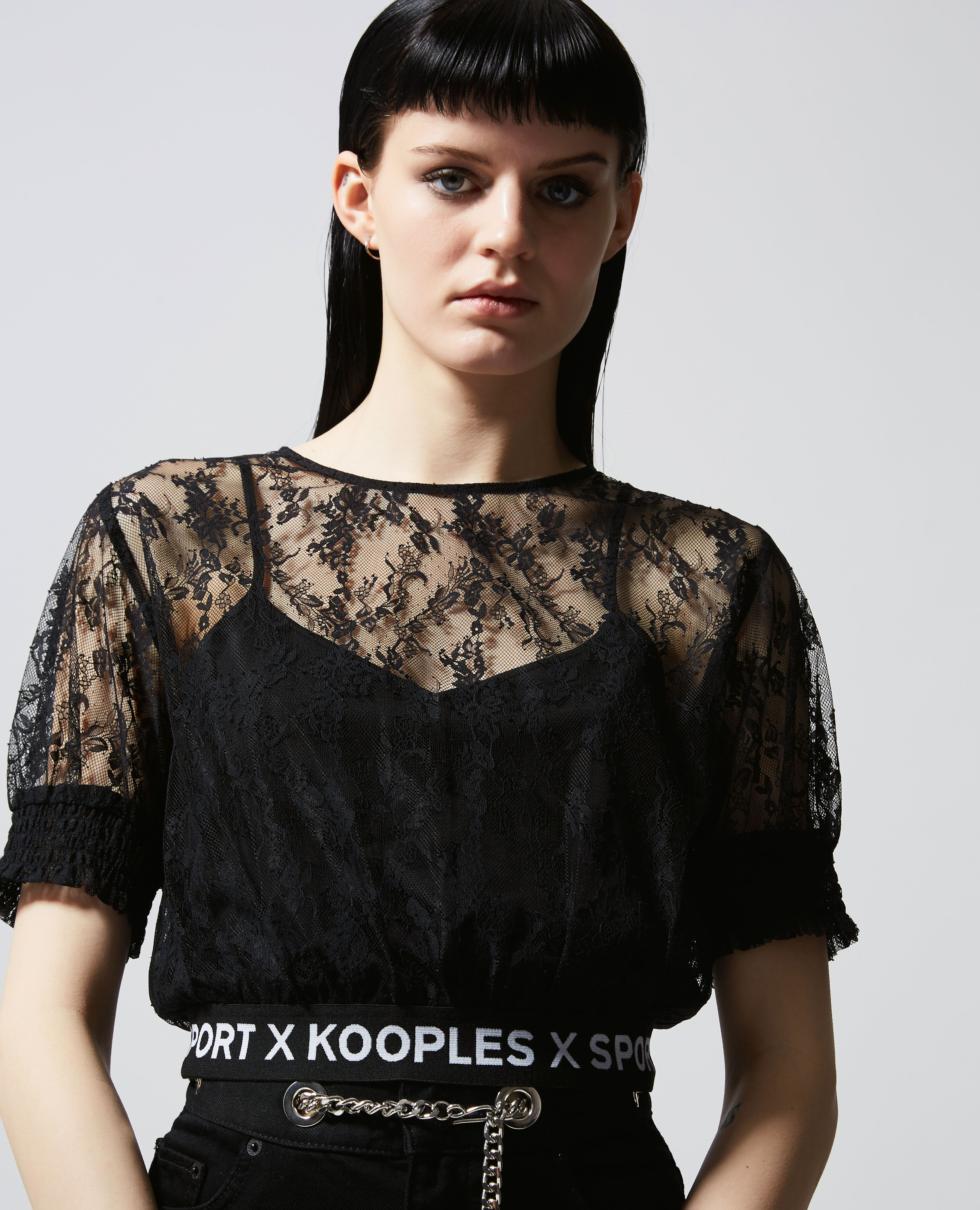 Black lace top with The Kooples logo band The Kooples