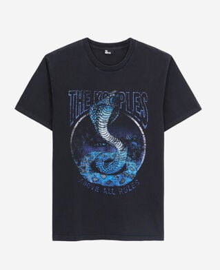 The Kooples H BLACK WASHED men's black t-shirt cobra serigraphy