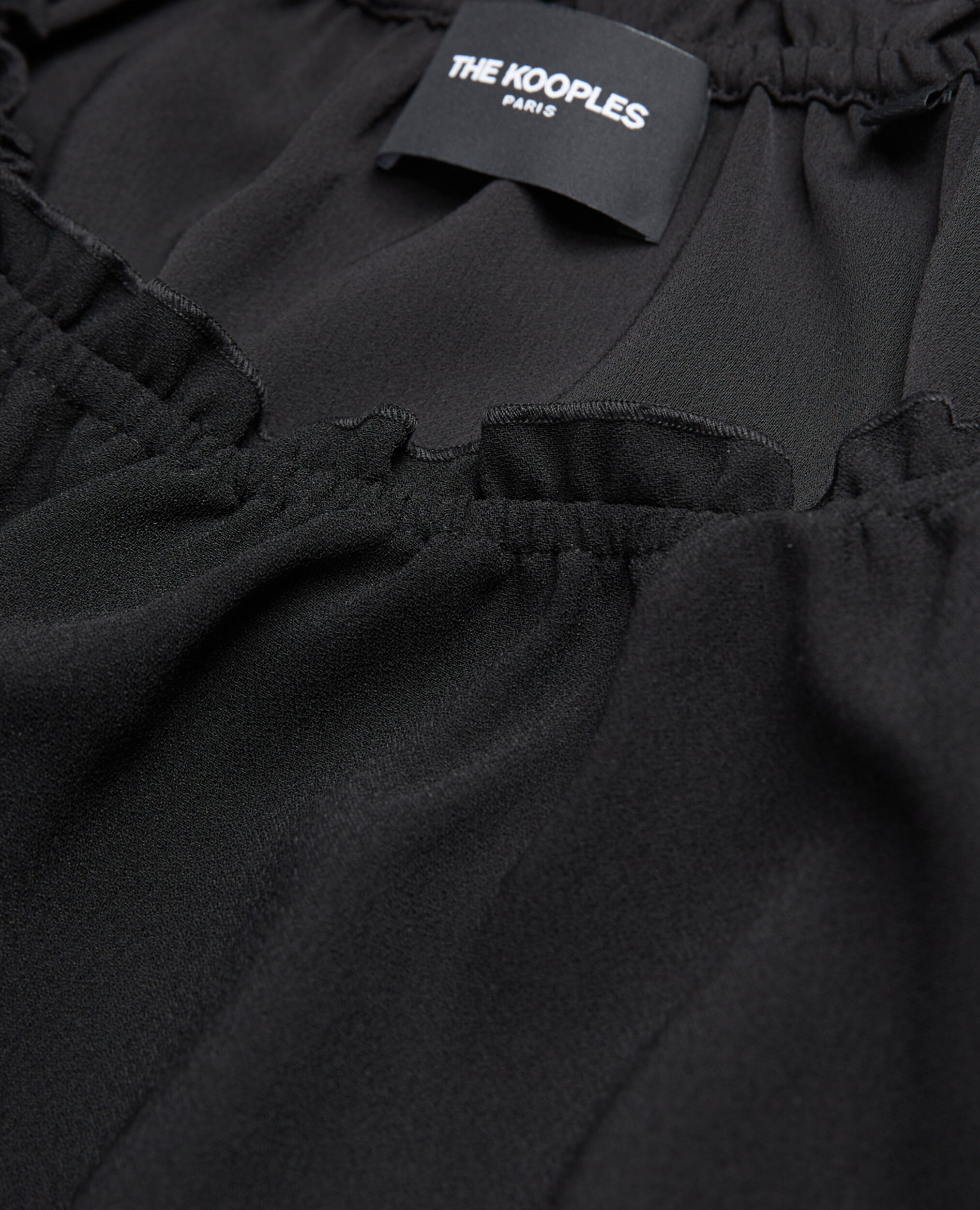 Black crepe top with short puffed sleeves, BLACK, hi-res image number null