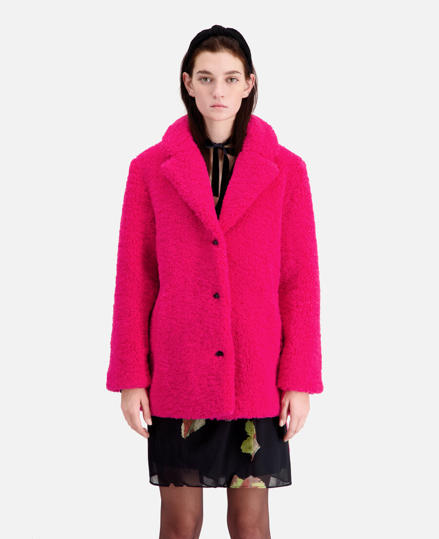 pink faux fur coat
