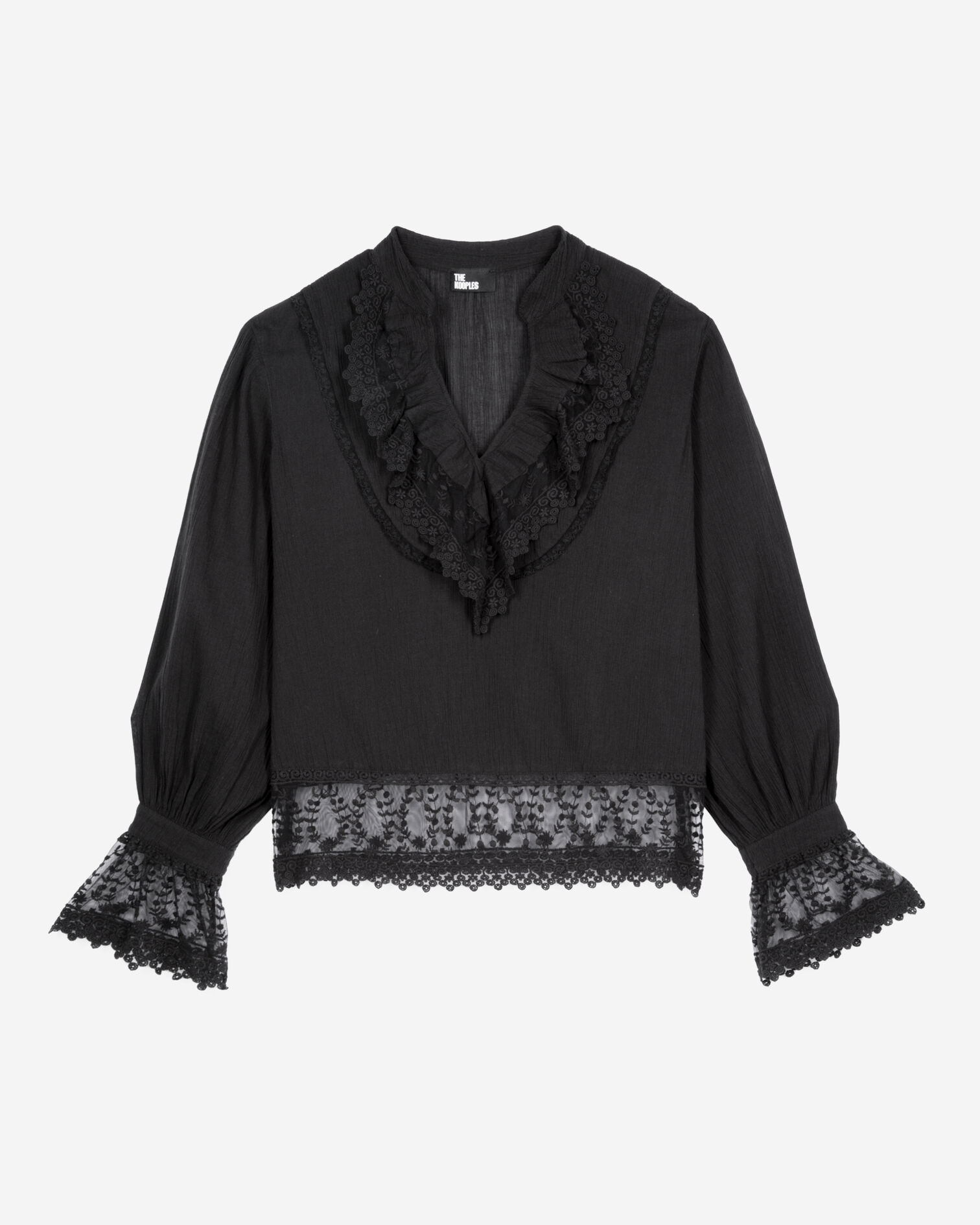 Blouse with black guipure, BLACK, hi-res image number null