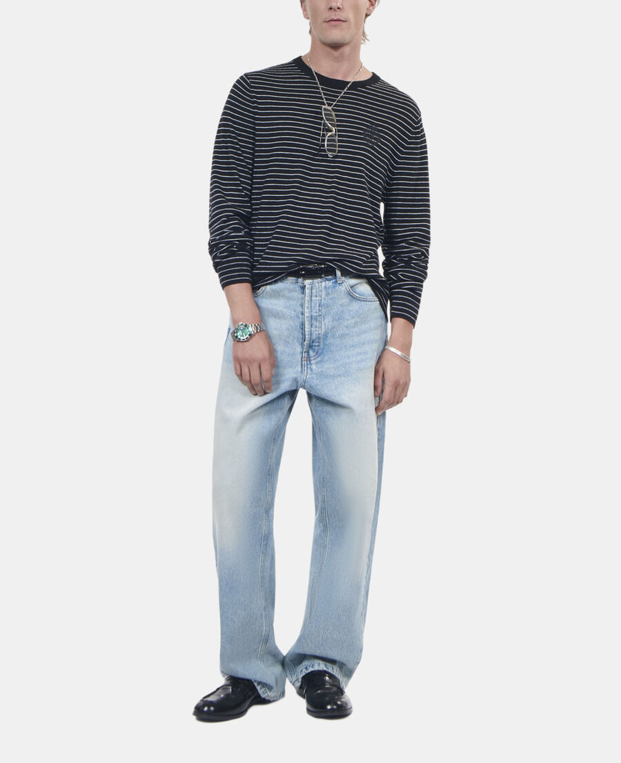 The Kooples MEN BLACK / WHITE striped wool sweater