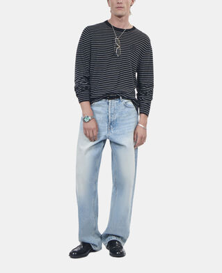 The Kooples MEN BLACK / WHITE striped wool sweater