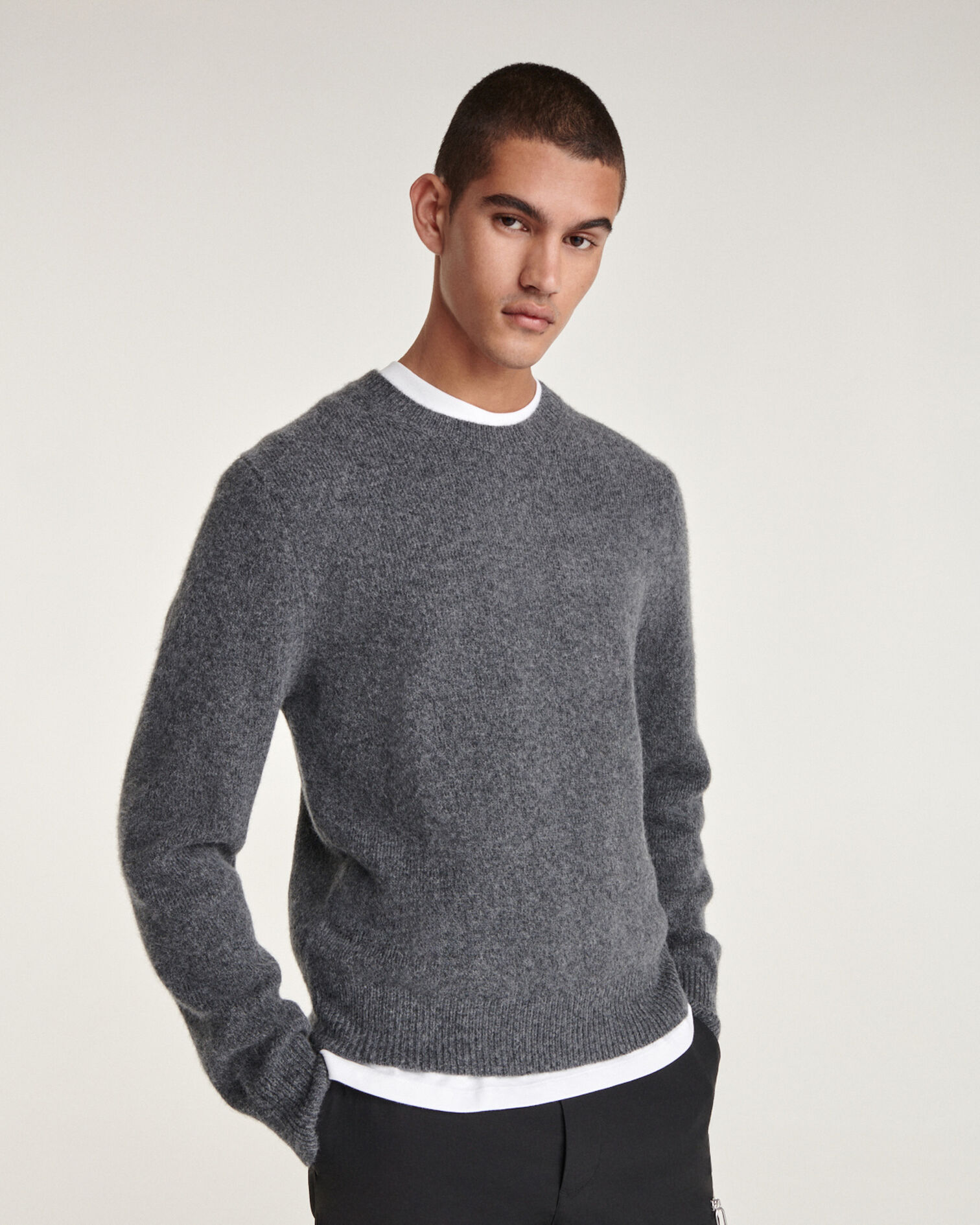 Gray alpaca wool sweater with crew neck, DARK GREY, hi-res image number null