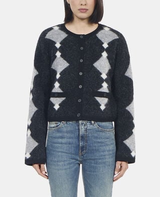 The Kooples WOMEN BLACK GREY WHITE grey alpaca diamond cardigan