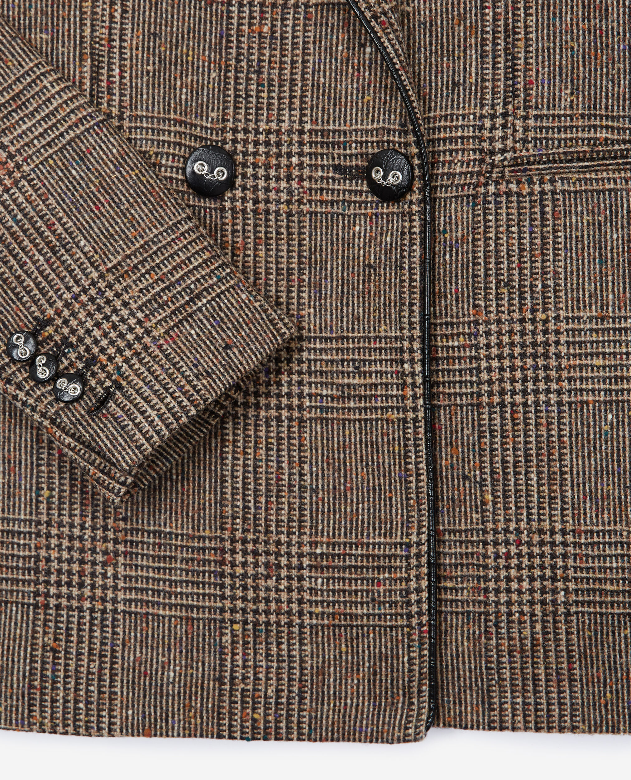 Brown wool jacket with leather detail, BROWN, hi-res image number null