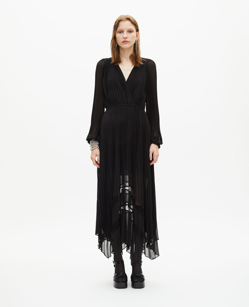 The Kooples MUJER BLACK vestido largo plisado negro