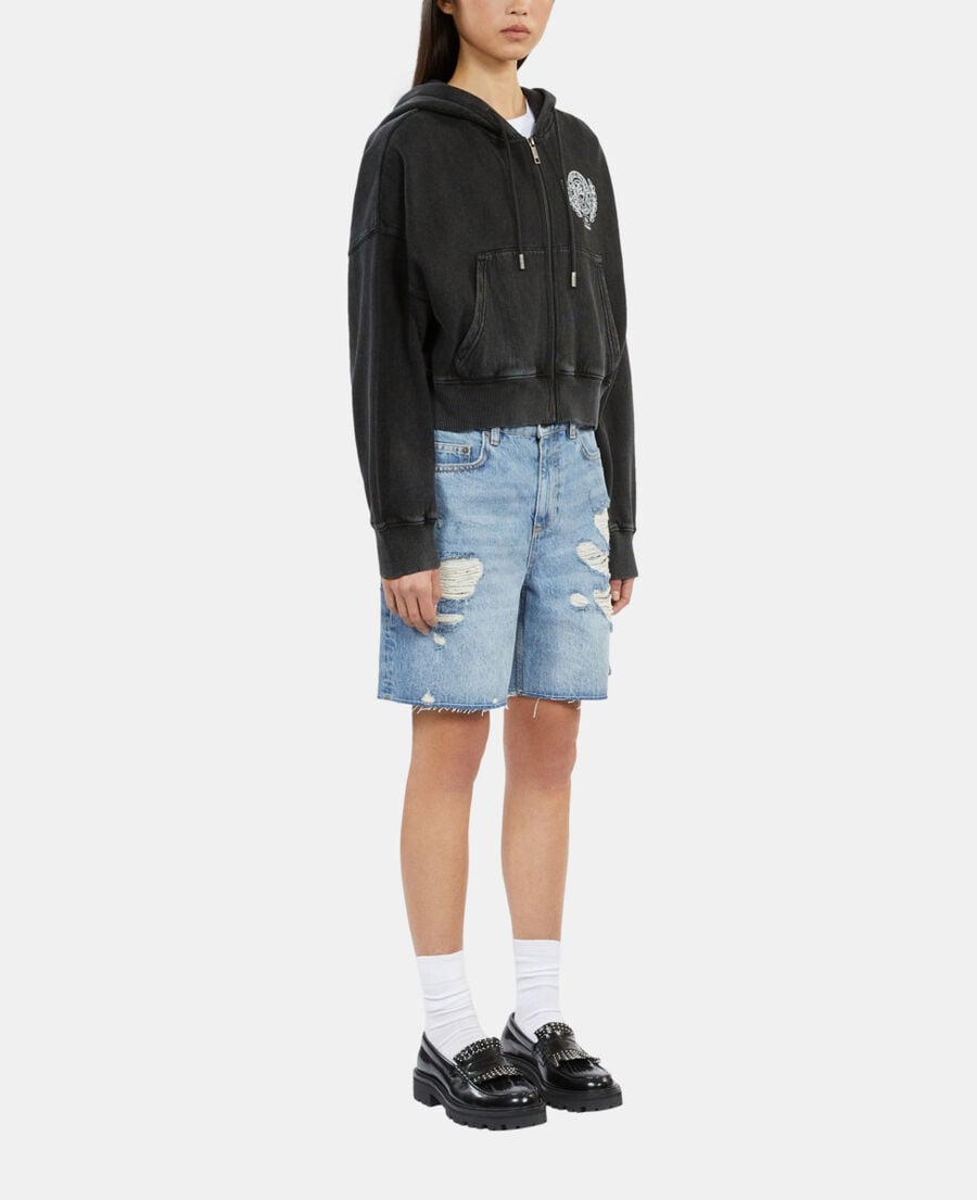 The Kooples FEMME BLACK WASHED sweatshirt à capuche avec sérigraphie noir