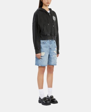 The Kooples FEMME BLACK WASHED sweatshirt à capuche avec sérigraphie noir