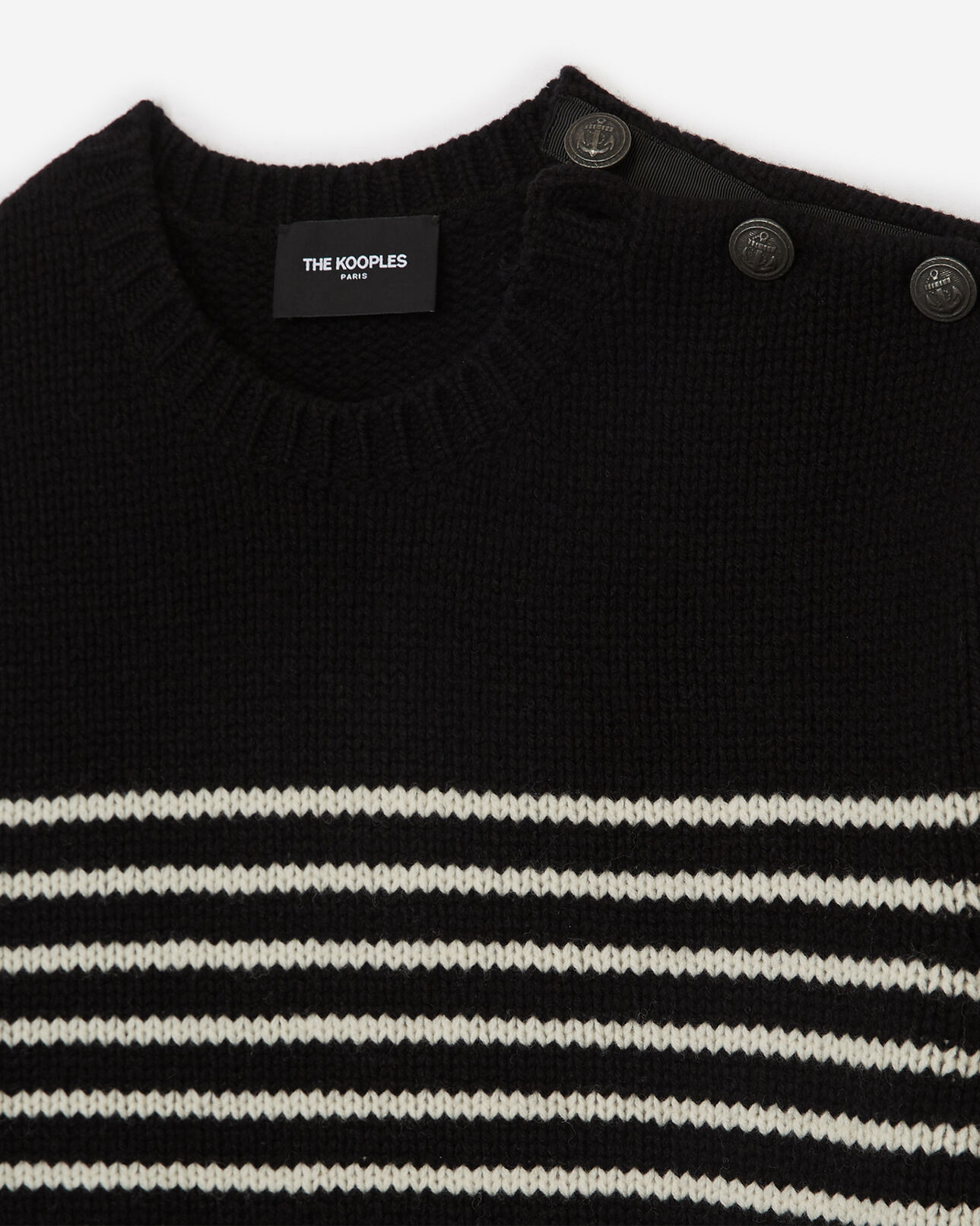 The Kooples HERREN ECRU BLACK STRIPES gestreifter pullover aus wolle mit knöpfen