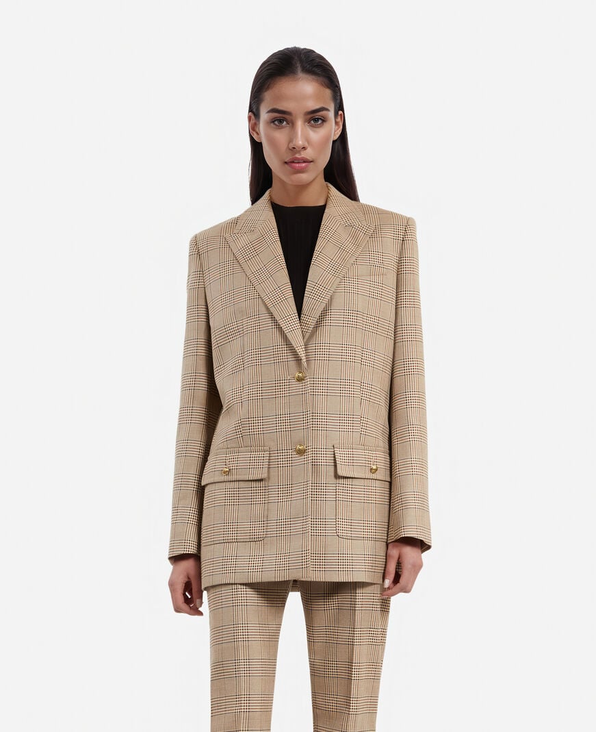 The Kooples WOMEN BEIGE-BROWN prince of wales beige wool suit jacket