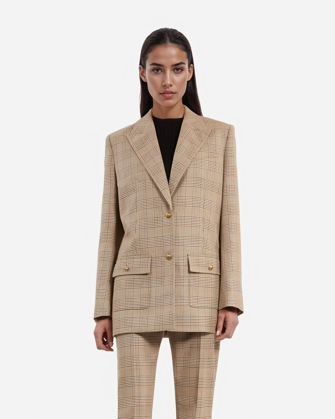 The Kooples WOMEN BEIGE-BROWN prince of wales beige wool suit jacket